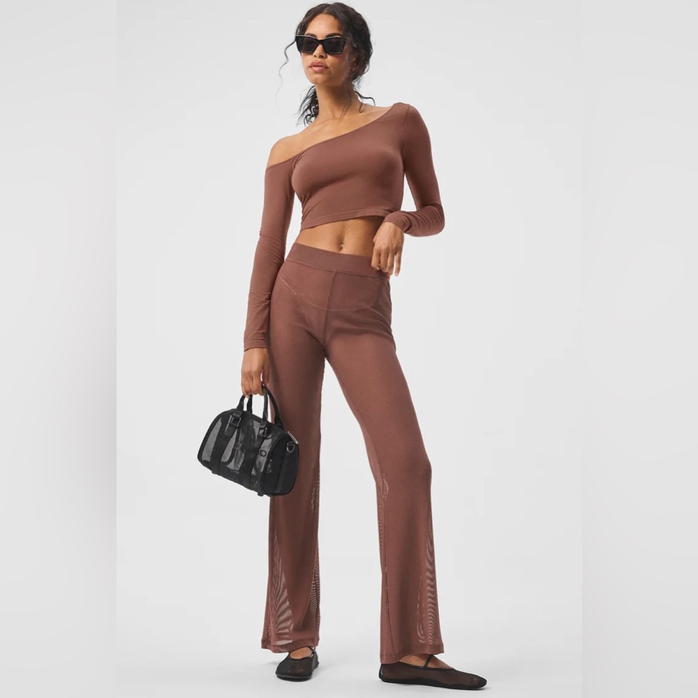 Striped Mesh Tropical Nights Flare Pant — Chestnut
